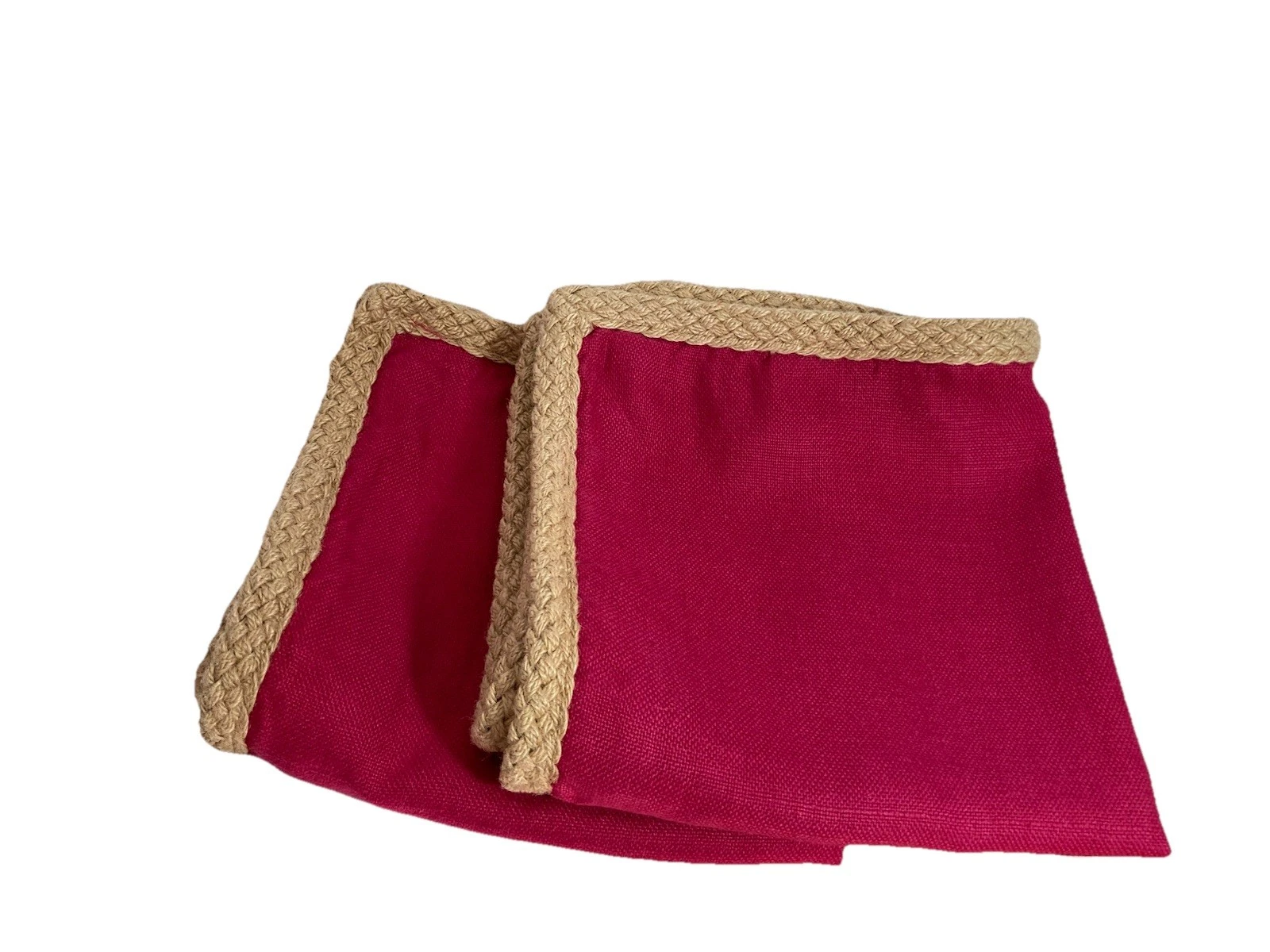 Pair Pottery Barn Pillow Covers Fushia Pink Linen 20" X 20" Square w/ Jute Trim
