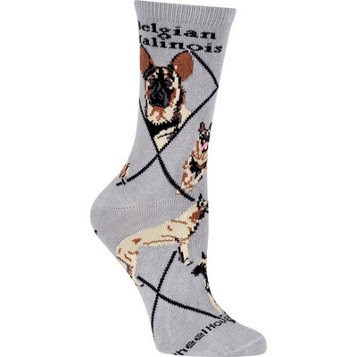 Adult Socks BELGIAN MALINOIS Dog Breed Gray size Womens Medium USA Made