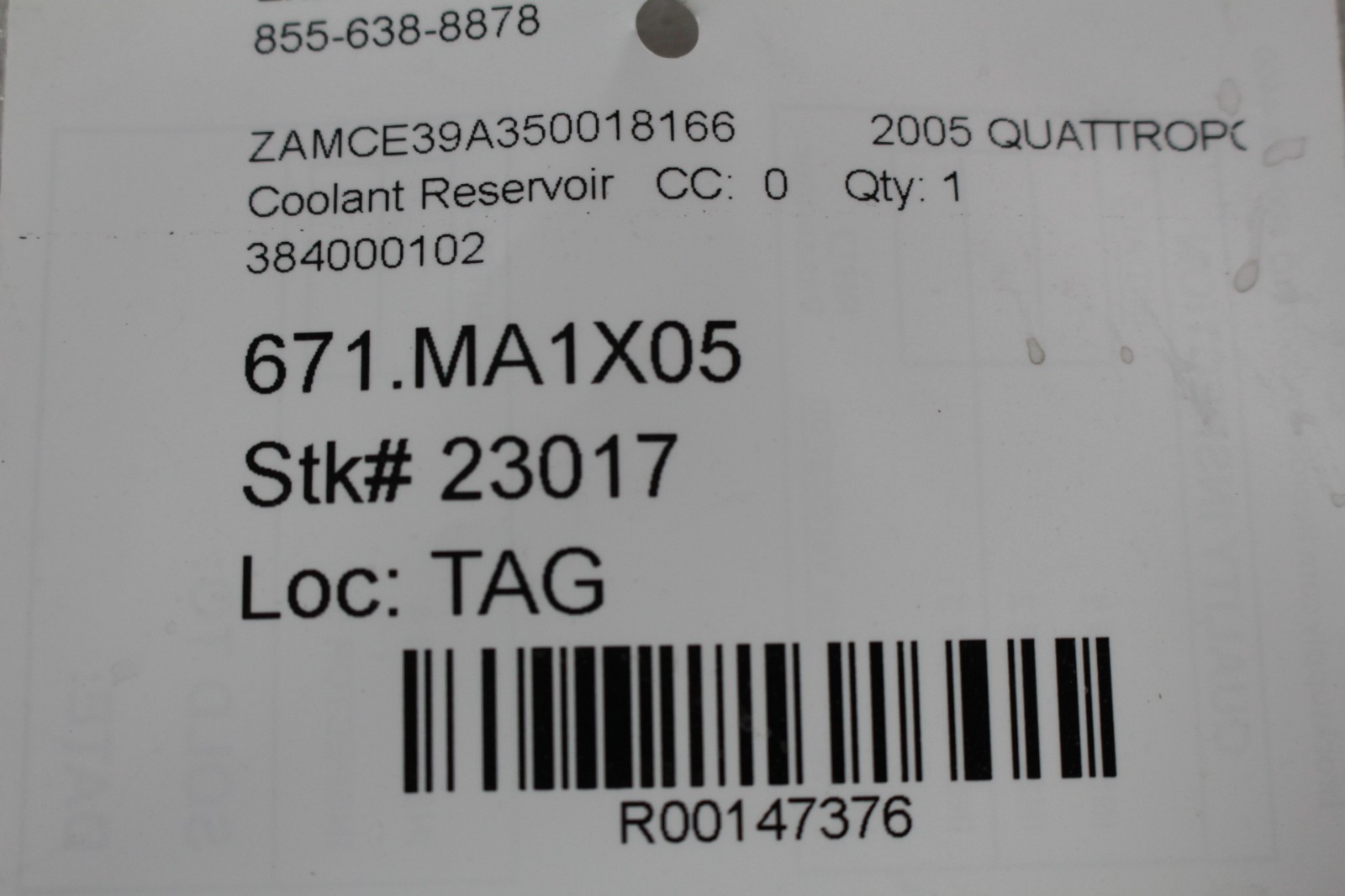 Maserati Quattroporte, Coolant Reservoir, Used, P/N 384000102