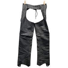 Leather King Black Chaps Men's Medium Motorcycle Biker Western Cowboy Riding 90s