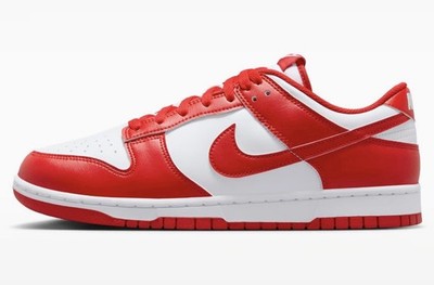 Size 10.5 - Nike Men s Dunk Low Retro Shoe, White/University Red Shoes