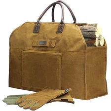 INNO STAGE Firewood Log Carrier Bag Waxed Canvas Tote Holder with Fireplace Pure