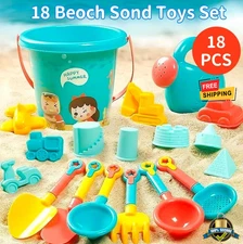 18 pcs Kids Beach Sand Toys Set Bucket Shovels Watering Can Outdoor Play