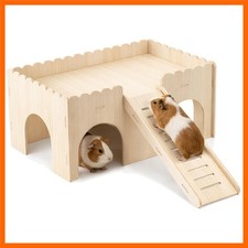1 Set Large Guinea Pig Hideout, Detachable Wooden Guinea Pig Castle with Stai...