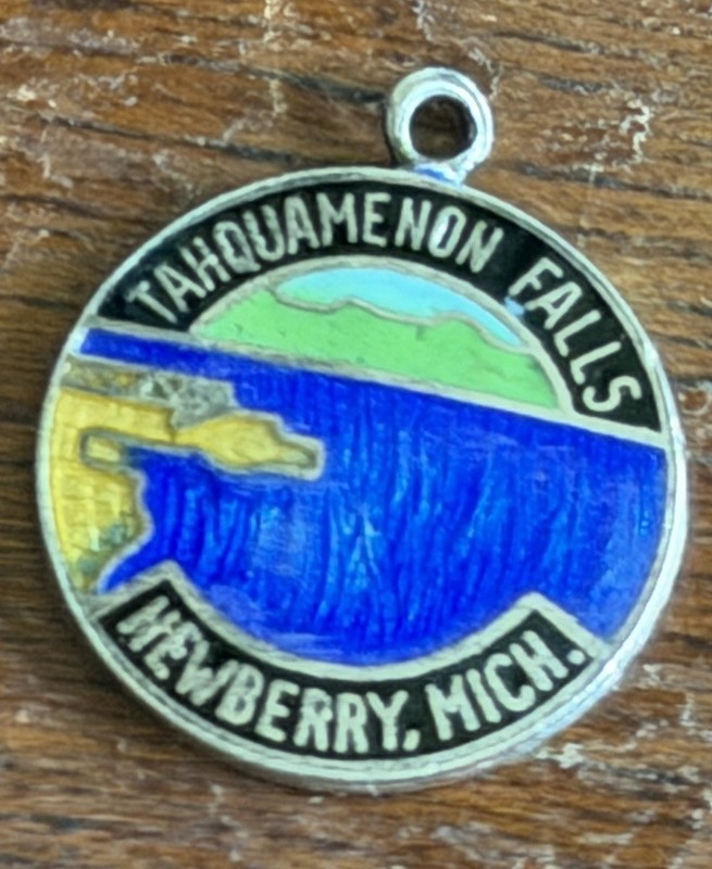 Vintage Tahquamenon Falls Newberry, Mich. Sterling Silver Enamel Charm Michigan