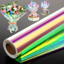 31.5 in x 200 ft Iridescent Cellophane Wrap Roll Rainbow Wrapping Paper Roll
