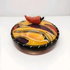 Vtg Clay Art Hand Painted Chili Fiesta Ceramic Tortilla Warmer Dish Lid 10" 2003