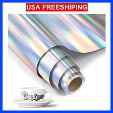Holographic Silver Permanent Vinyl - 12" x 6 FT Holographic Adhesive Vinyl Ro...
