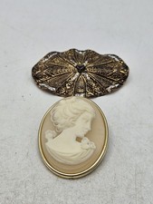 Vintage Western Germany Brooch Lot Of 2, 1 Cameo,  1 Goldtone W/ Rhinestone.