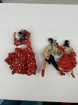 Lot Of 3 Vintage Handmade Folk Art Spanish Flamenco Dancing Dolls FLAWED