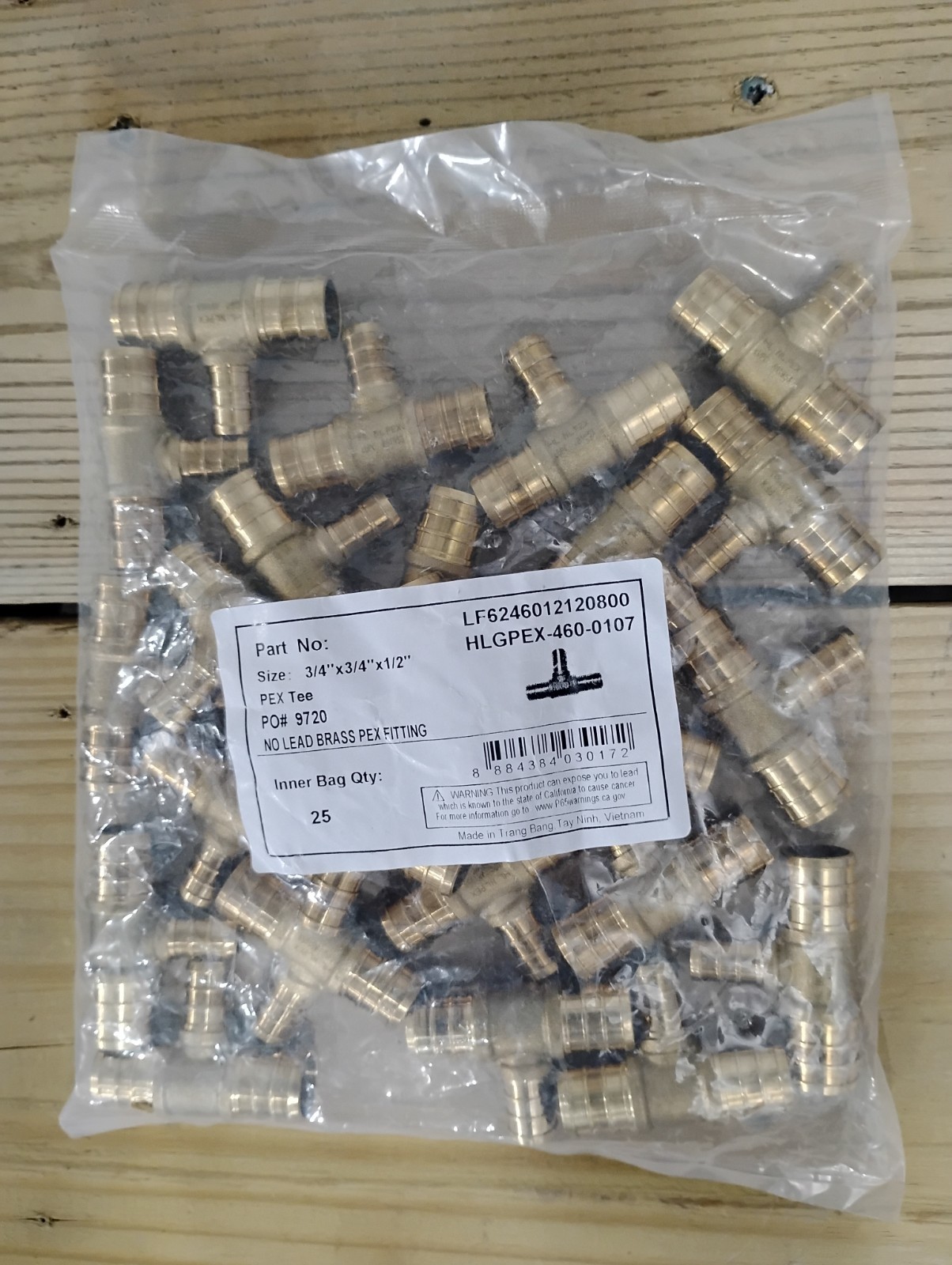 25 Qty- 3/4" x 3/4" x 1/2" Brass PEX Reducing Tee