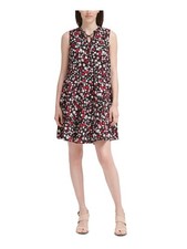 CALVIN KLEIN Womens Sleeveless Tie Neck Above The Knee Shift Dress