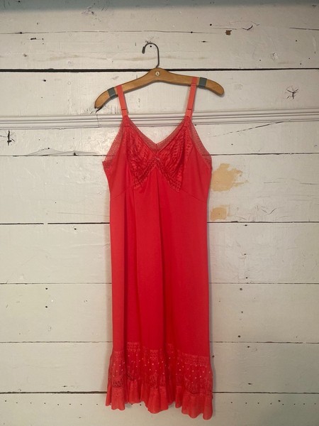 PANDORA vintage 50s/60's Red Nylon Slip Dress Sz Sm 36 Pin Up