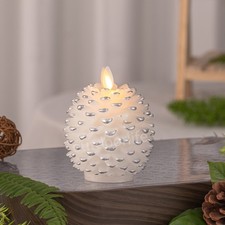 Luminara Flameless Led Wax Pine Cone Candles w/Moving Flame Remote White 4"x3.5"