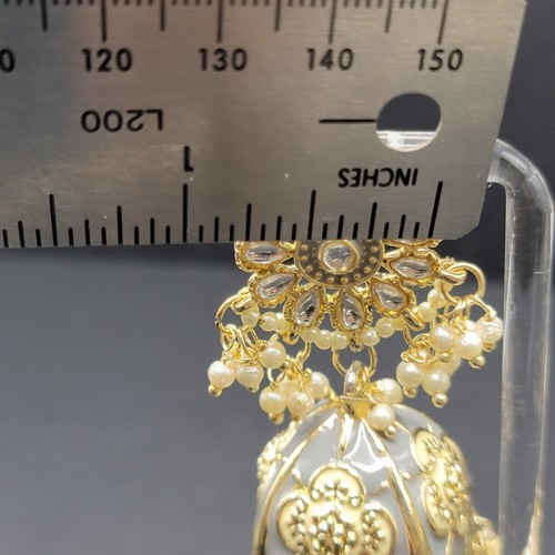 Gold Plated Kundan Jhumka Monalisa CZ Stones Indian Bollywood Flower Earrings - Picture 11 of 15