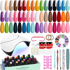 Gel Nail Polish Kit 42 PCS With UV Lamp Light Poly Extension Manicure Tool Set