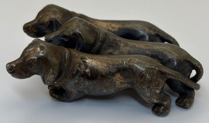 Vintage Cast Bronze Dachshund Figurine Trio – 3 Dogs – Heavy Mini Sculpture