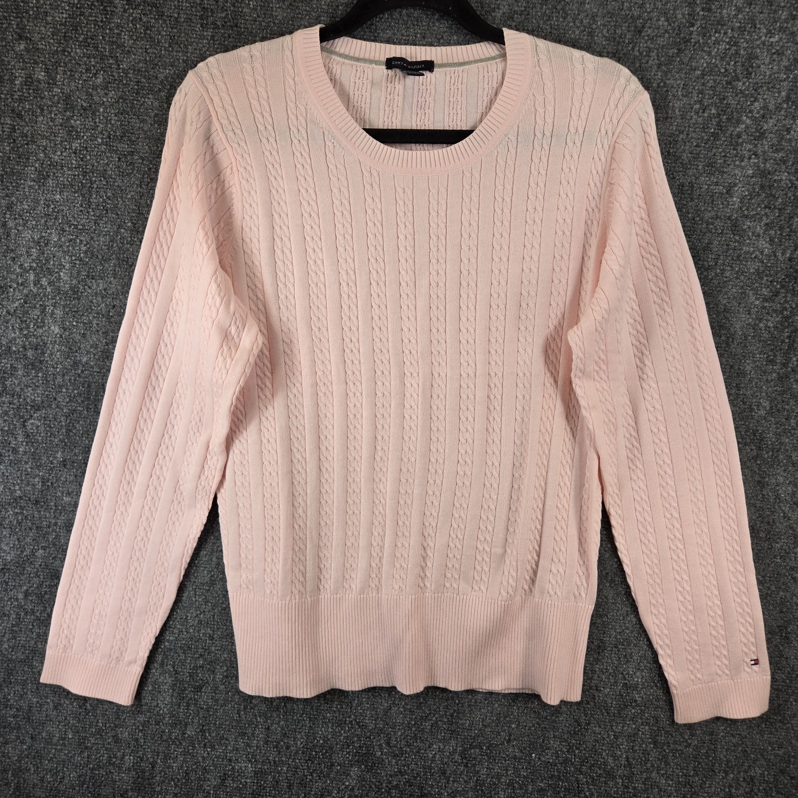 Vtg Y2k 08 Tommy Hilfiger Pink Tight Cable Knit Sweater Old Money Preppy XL