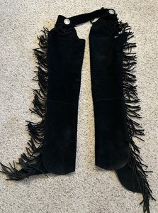 Barnstable Riding Suede Chaps Black Fringe Western Equestrian Rodeo Sz S