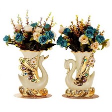 Keramikvase, europ&auml;ischer Wasservogel, Wohnzimmerdeko, Blumenarrangement