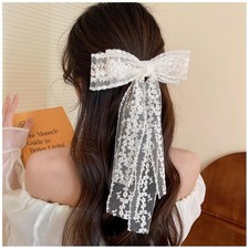 Large Lace Hair Bow Clips for Women Girls  Cute Beige Lace Bows for Hair Wei...