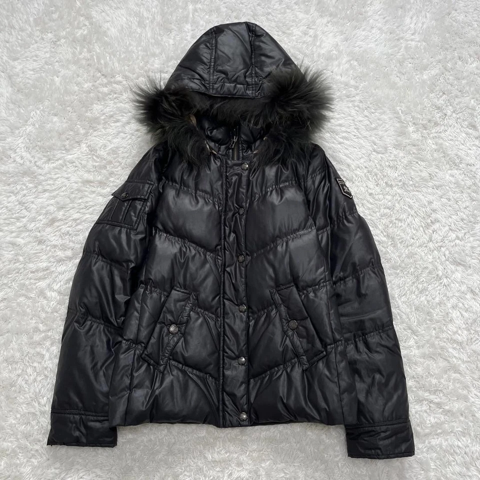 Chaqueta de plumón Burberry Blue Label Nova Check capucha de piel negra Japón S Foto 2 de 4
