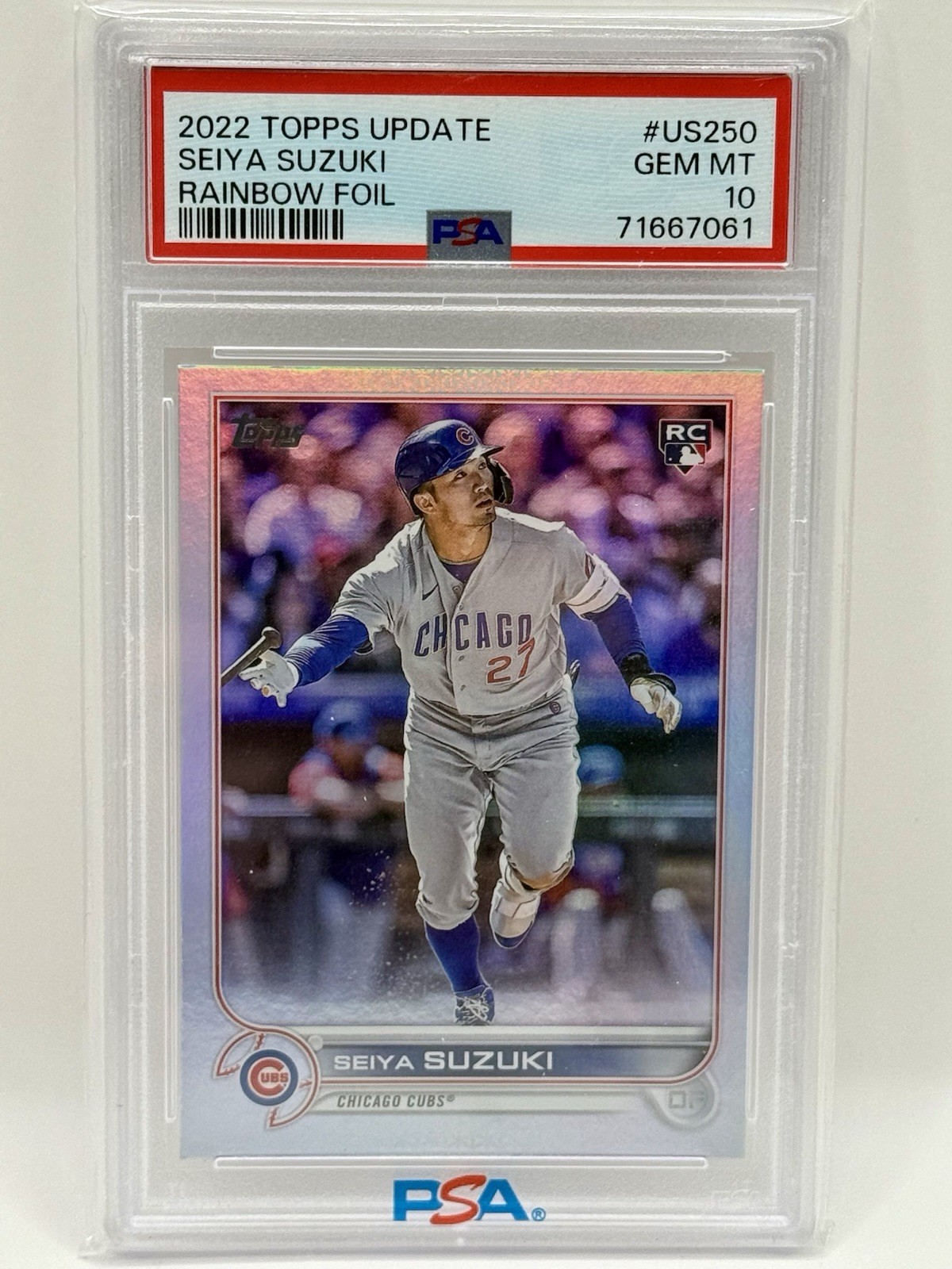 2022 Topps Update Series Seiya Suzuki #US250 Rainbow Foil Rookie Card PSA 10(RC)