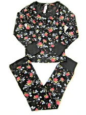 Victoria Secret LONG Thermal BLACK FLORAL JANE COZY PAJAMAS SHIRT + PANT SET M L