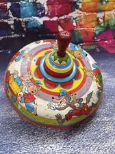 Vintage Ohio Art Co. 3 Little Pigs and the Big Bad Wolf Tin Spin Toy Top Fastshp