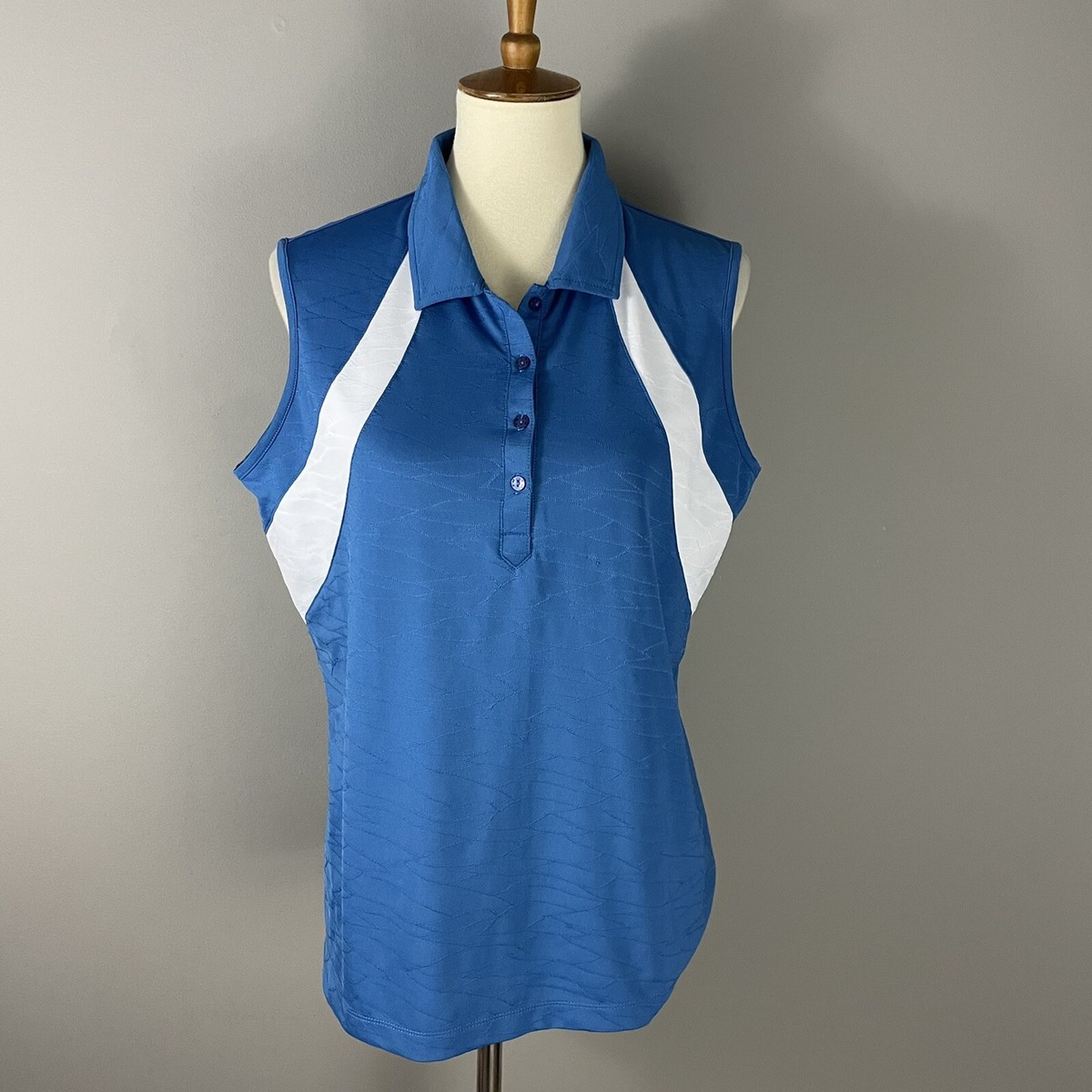 Nivo Sports Womens Size XL Sleeveless Button Neck Golf Polo Shirt Top Blue  White