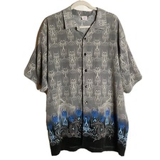ANCHOR BLUE Men  s Vtg Gray Blue Black Tribal Dragon Print Button Up Shirt XXL