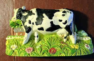 MOO Cast Iron Big Arrow COW DOORSTOP Jersey Hand-painted