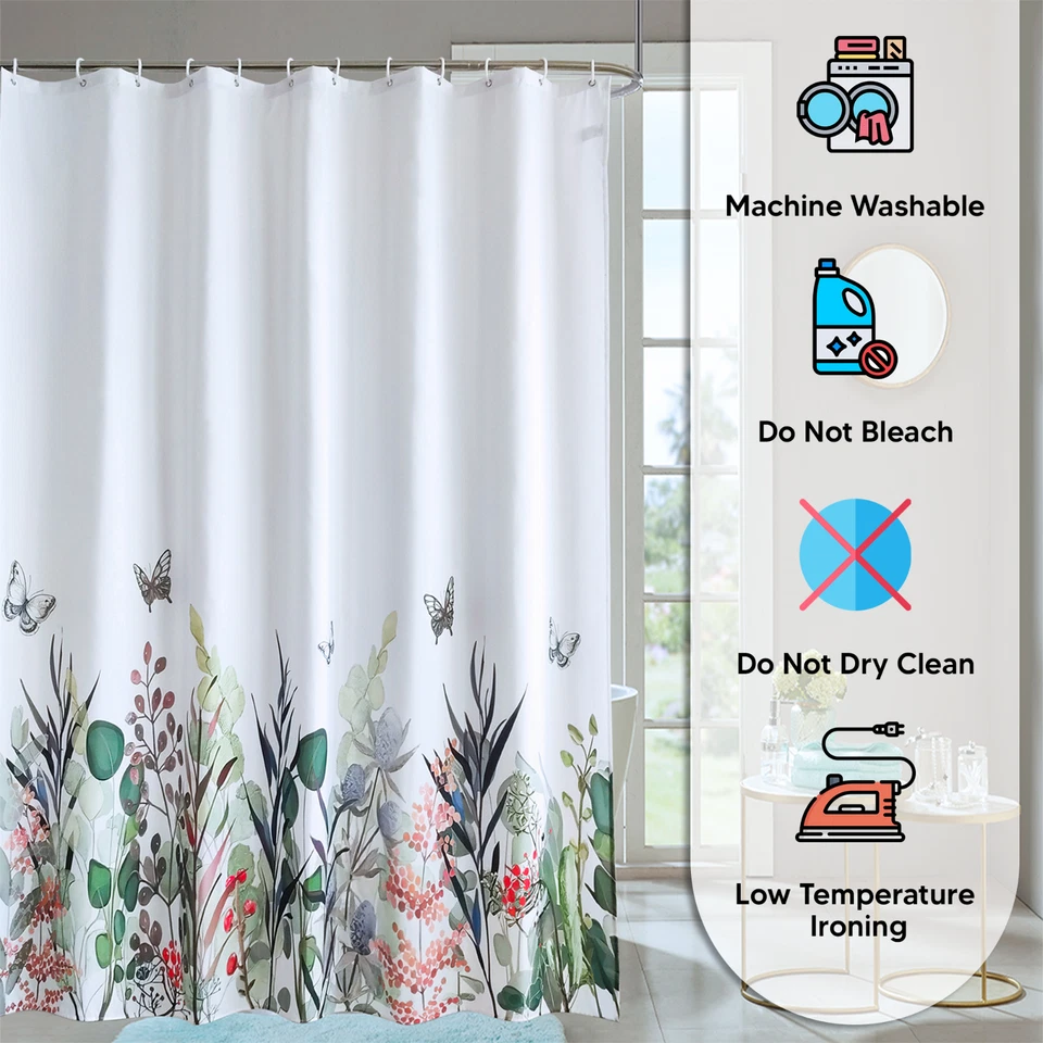 Shower Curtain Mould Proof Mildew Resistant Bathroom Polyester Fabric Curtains - Image 3 of 4