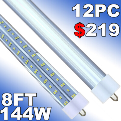 8 Foot Led Shop Light 144W 8FT FA8 T8  Single Pin 8' Led Tube Light 12PC 6500K
