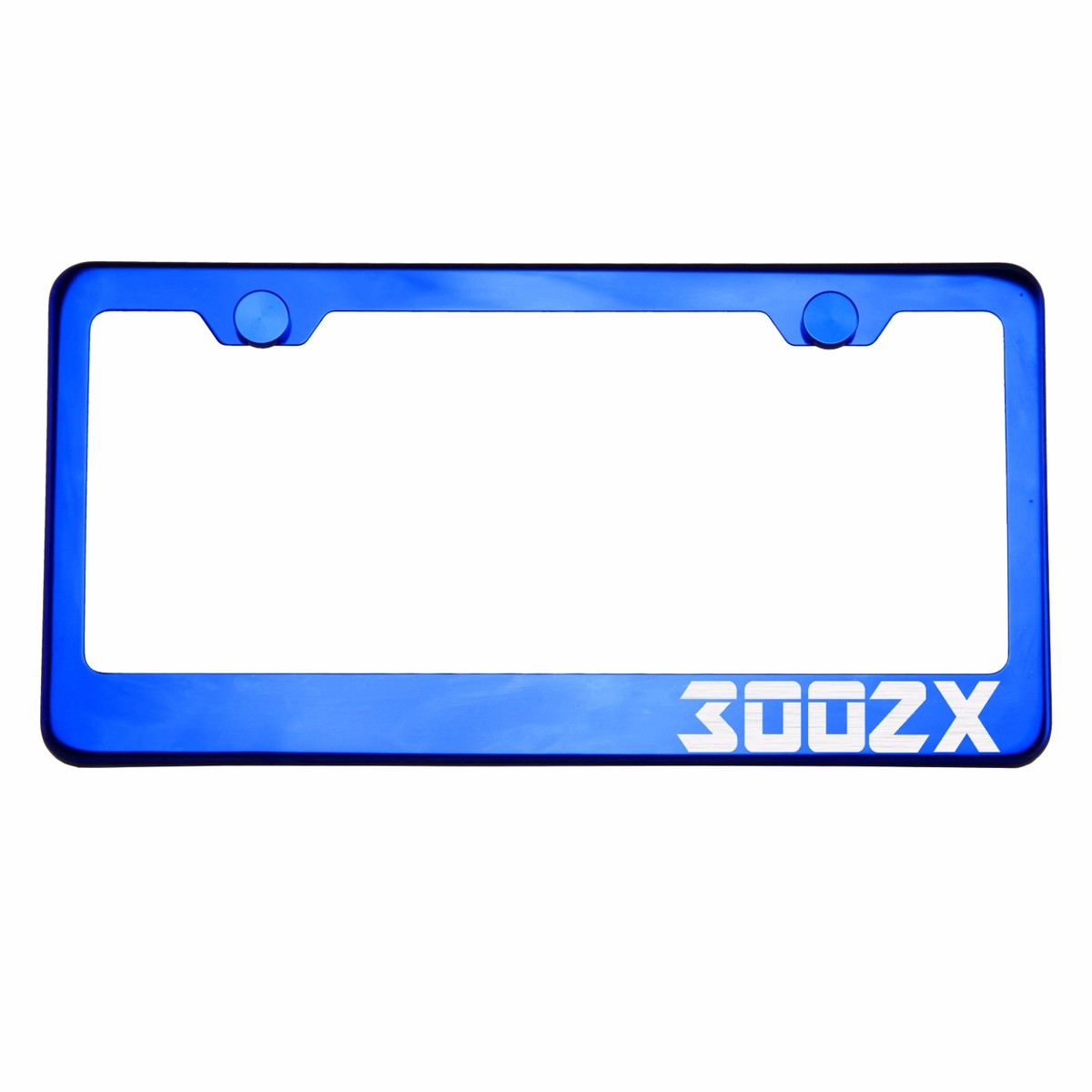 Blue Chrome License Plate Frame 300ZX Laser Etched Metal Screw Cap