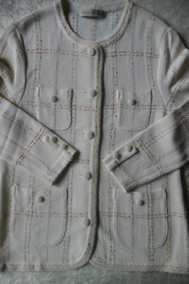 Jacke/Blazer ERICA RÖSSLER  Gr 38 kragenlos elfenbein+Streifenkaro: rosa-beige
