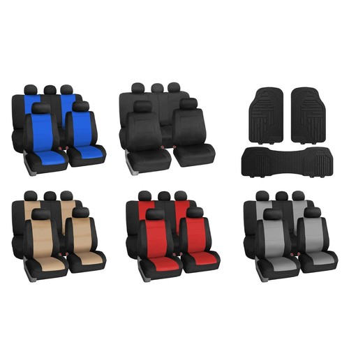 Car Seat Covers Neoprene Universal Fit w/ Classic Rubber Trimmable Floor Mats - Picture 1 of 24