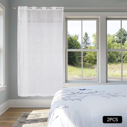 Pair White Color Knitted Floral Lace Curtains Bedrooms Net Curtain 108" X 100" - Picture 5 of 15