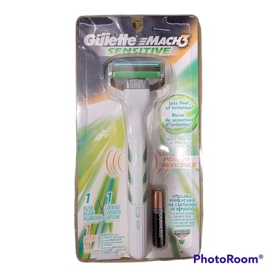 GILLETTE Mach3 SENSITIVE POWER Razor Blade Shaver Handle 1 Cartridge M3 VHTF NEW