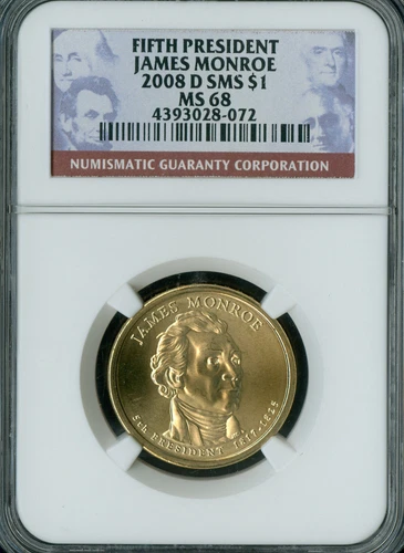 2008 D JAMES MONROE PRES. DOLLAR NGC MS68 SMS   .