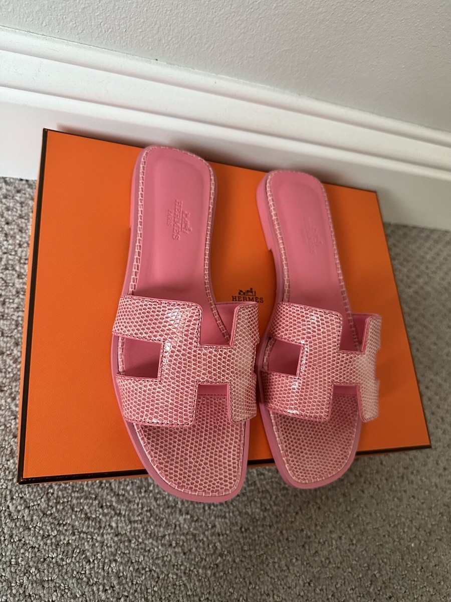 NIB Hermes Oran Rose Jaipur Glossy Lizard Slide Sandals 36.5 | eBay