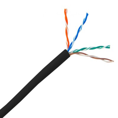 1000ft Bulk Cat5e Black Ethernet Cable Stranded Copper UTP Pullbox  Solid