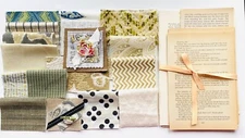 Junk Journal Scrapbook Craft Kit 100+ Item Fabric & Vintage Book Pages Kit #100B