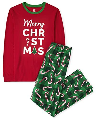 Kids' 2 Piece Christmas Pajamas, Fleece XLarge (ADULT) Adult Candy Cane - Picture 4 of 7