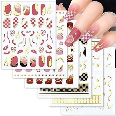 Plaid Nail Art Stickers Decals Gold Line Checkerboard Design Nail Black,gold