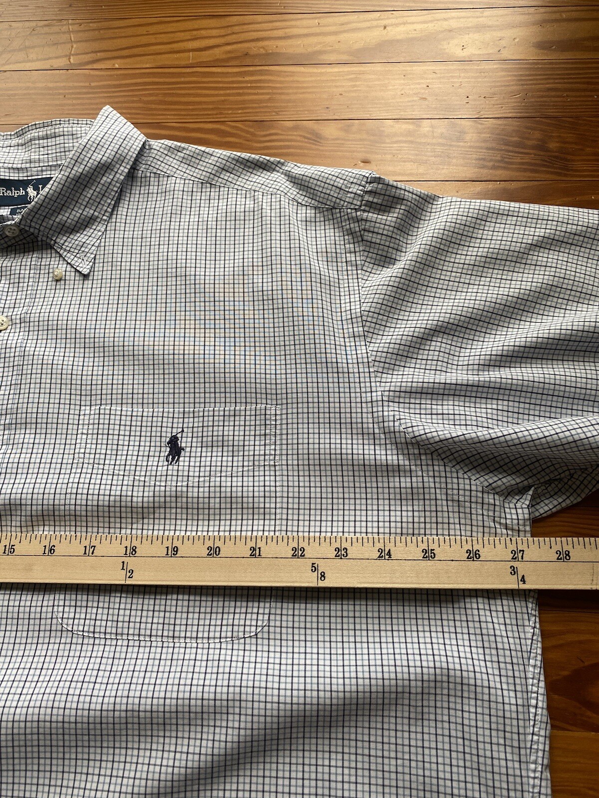 Camicia Ralph Lauren uomo XLarge bianca a quadri Bartlett manica corta cotone pony