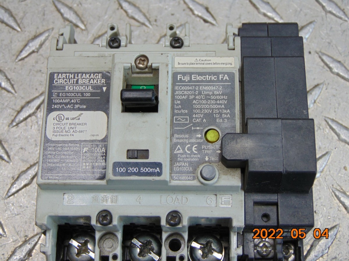 FUJI EG103CUL 100 AMP 100A 3P 240V EARTH LEAKAGE BREAKER