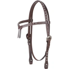 Cashel chocolate leather Western futurity browband headstall w/antiques dots
