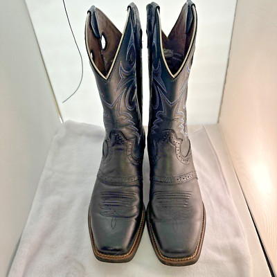 Men's Justin Boots Jed SV2522 12 Inch Tall Black Buffalo Square Toe Size 9.5 D