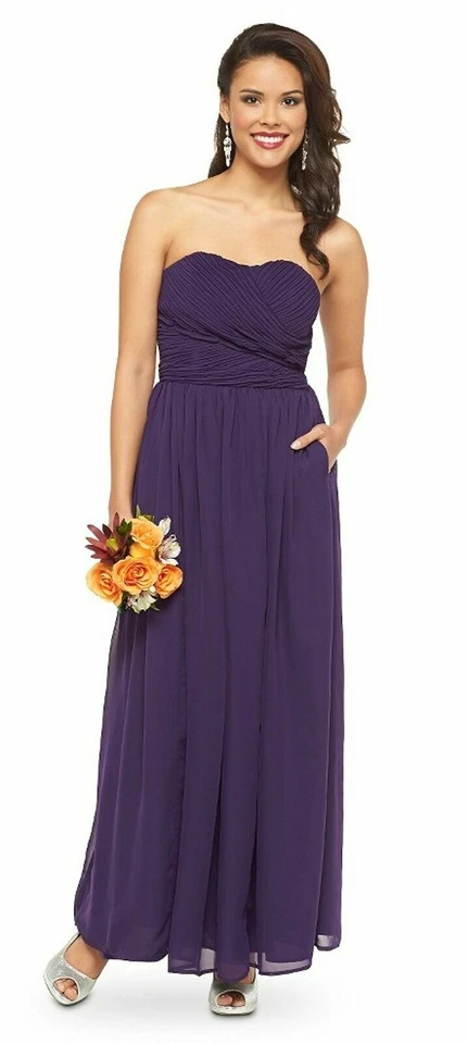 Tevolio Women's Chiffon Strapless Pleated Maxi Dress (6, Plum) Free Ship New - Image 3 of 4